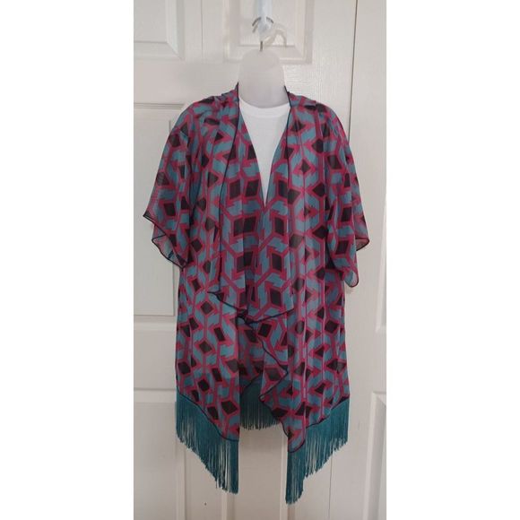 LuLaRoe Open Lightweight Flowy Cardigan Coverup with Fringe and Drape Cascading - Picture 2 of 5